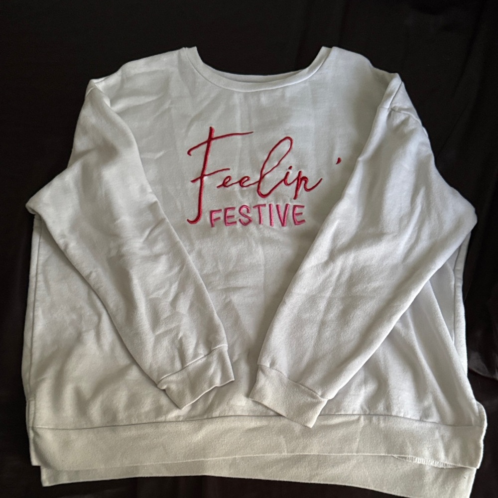 Holiday Time White Sweater with Red Festive Text